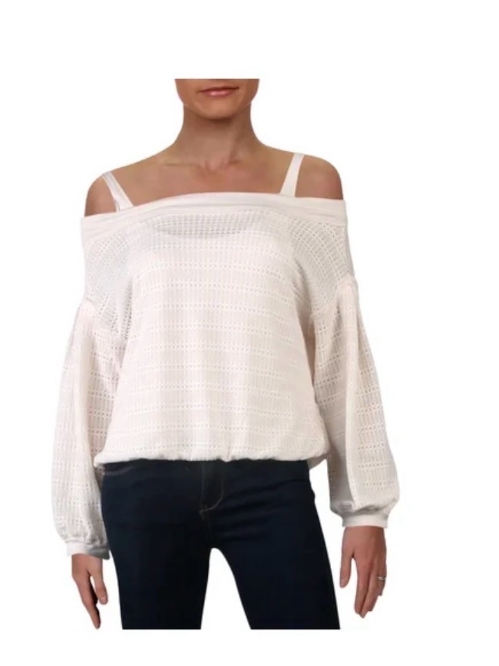 Free People Sistine Hacci Cream Open-Knit Cold Shoulder Pullover